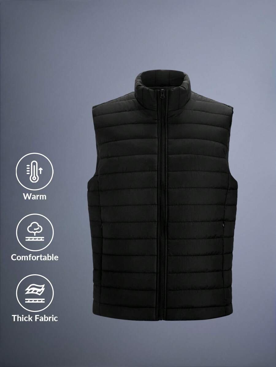 DRIFTMERE 男士冬季加厚羽绒背心，中年人适用，多功能休闲无袖羽绒服，适合秋冬季穿着 - 黑色 - 查看 1