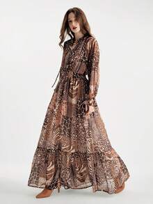 Aveloria Modichic Chiffon Flowy Fabric Cinched Waist Flattering Dress - Multicolor - View 5