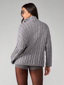 MISSGUIDED Cable Knit Zip Up Hooded Sweater With Oversized Fit For Fall Winter Casual Wear - Dark Grey - View 2