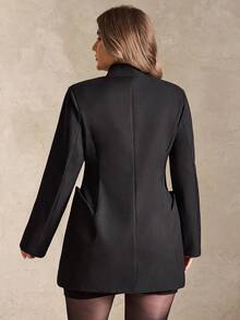 Elegantrix 女士秋冬西装外套，金属纽扣设计，收腰剪裁，适合办公室穿着，优雅大方 - 黑色 - 查看 2