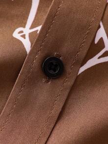 Officeau Men's Rugged Style Versatile Brown Shirt, Unlock The Charm Of A Western Cowboy, Men's Printed Long Sleeve Shirt, Fashionable And Stylish, Ignite The Street, Fall Old Money Men's Dress Shirt