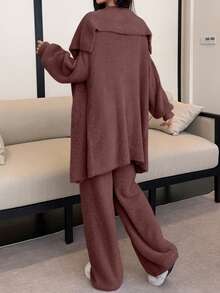 DAZY 3pcs/Set Faux Fur Fluffy Robe, Camisole & Pants Women Sleepwear Set, Winter - Brown - View 2
