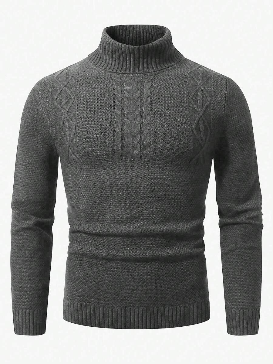 Calvornis Men's Casual Turtleneck Long Sleeve Sweater, Autumn/Winter - Grey - View 1