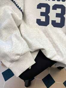 INAWLY 女士卫衣/Oyevos字母数字印花/休闲简约时尚卫衣/时尚上衣/趣味卫衣/冬季复古卫衣/适合秋冬季的宽松圆领长袖连帽卫衣/女士春季套头衫、卫衣、女士蕾丝边撞色连帽卫衣、长袖上衣、开学秋冬连帽衫 - 灰色 - 查看 4