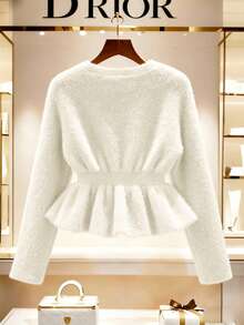 Franclia Áo len nữ viền bèo nhún eo nhẹ nhàng thời trang thu đông mới cho nữ - Màu be - Xem 2