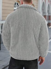 Manfinity CasualCool 舒适男士浅灰色法兰绒抓绒外套，带前口袋，袖长至手腕，常规长度，男士纽扣休闲夹克，灰色 - 淺灰色 - 查看 2