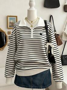 Lalippa Women's Casual Striped Print Zip-Up Hoodie