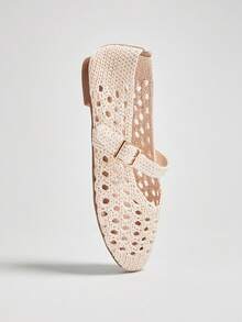 Solezae Ladies Crochet Mary Jane Ballet Flats For Christmas - Beige - View 5