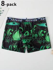 Quần lót nam tuổi teen - 8 chiếc quần boxer in hình graffiti, cạp chun, nhiều màu sắc, thích hợp cho cả bốn mùa, thiết yếu cho năm mới 2026, đa năng và thoải mái, ấm áp và phong cách dễ thương. - Nhiều màu - Xem 5