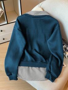 Modelyn Striped Patchwork 2 In 1 Long Sleeve Elegant & Fashionable Women Sweatshirt - Multicolor - View 2
