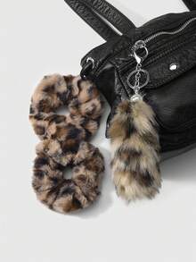 ROMWE Grunge Punk 1个Y2K复古可爱高品质棕色毛绒仿豹纹动物尾巴钥匙扣，时尚配饰，适合女性和女孩，绝佳礼物之选 - 棕色-41 - 查看 2