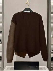 Franclia 新款优雅高端撞色拼接针织女式开衫毛衣，秋冬棕色开衫女式开衫棕色毛衣女式毛衣女士冬季服装毛衣 - 棕色 - 查看 2