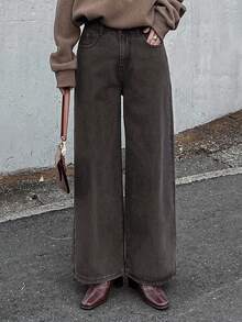 FRIFUL Women's High Waist Lace-Up Retro Casual Loose Straight Leg Jeans - Black - View 2