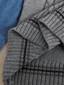 SHEIN Teen Girls' Round Neck Knit Oversized Sweater Top, Cute Embroidered Cable Knit Texture In Fall/Winter - Grey - View 7