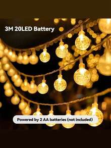 LED水晶球花环串灯节日灯饰10/20/40颗LED灯珠，电池/USB供电，适用于家居、圣诞节、派对、庭院等场合 - 黃色 - 查看 14