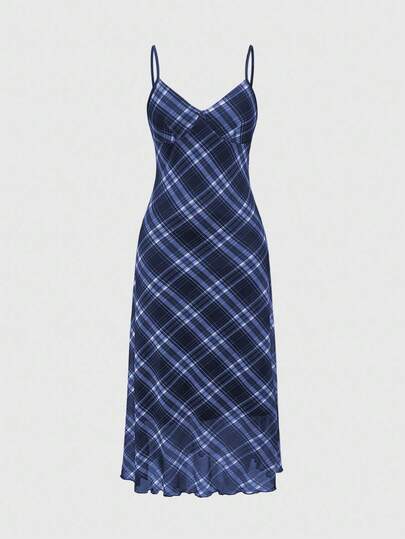 Fairycore Vestito lungo casual da donna con stampa a quadri