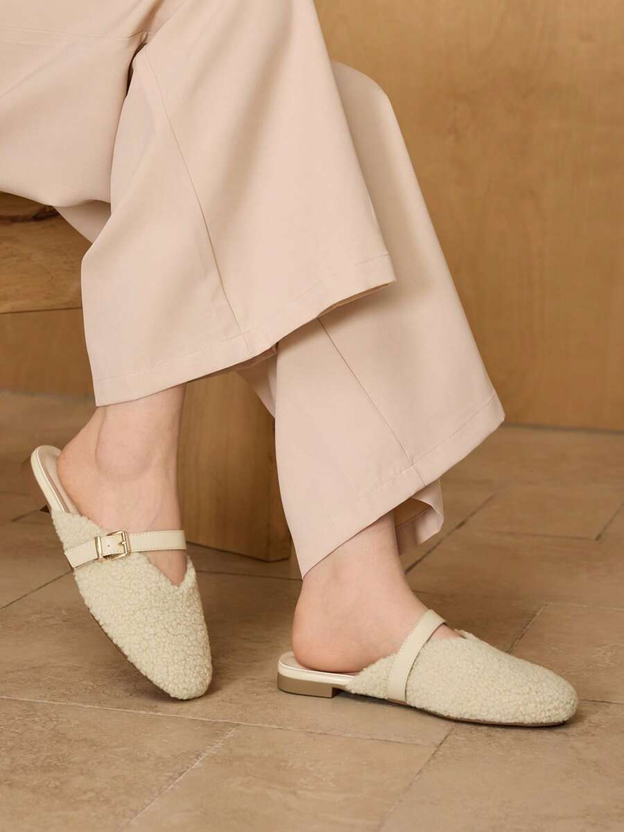 MOTF GIÀY MULE LÔNG NHÂN MŨI TRÒN BẰNG MÀU BE DÀNH CHO NỮ, TỐI GIẢN & THANH LỊCH - Màu be - Xem 1