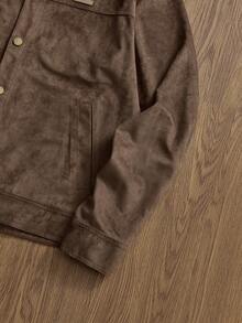 SWAVVY Áo khoác da lộn lông hươu thời trang nam, Áo khoác nam màu nâu cài nút mùa thu/đông, Áo khoác bomber màu mocha nam, Áo khoác vintage nam, Áo khoác sơ mi nam màu nâu. - màu nâu - Xem 3