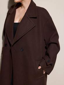 Aveloria Modichic Plus Size Women Solid Color Pocket Decor Soft Woolen Coat - Coffee Brown - View 1