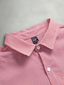 STYNVO Men's Letter Embroidered Plaid Long Sleeve Single-Breasted Casual Shirt Pink Shirts Button Shirts Pink Men S Shirt - Red - View 3