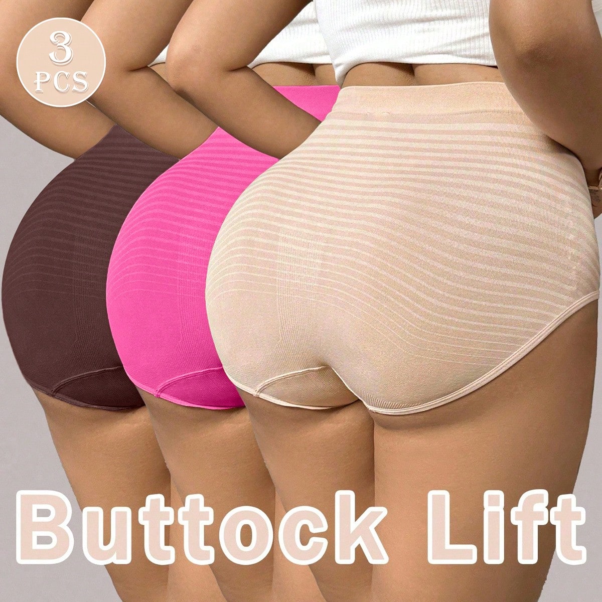 Piezas Bragas de talla grande para mujer con cintura alta cómoda y elástica, a rayas sin costuras y de cobertura total