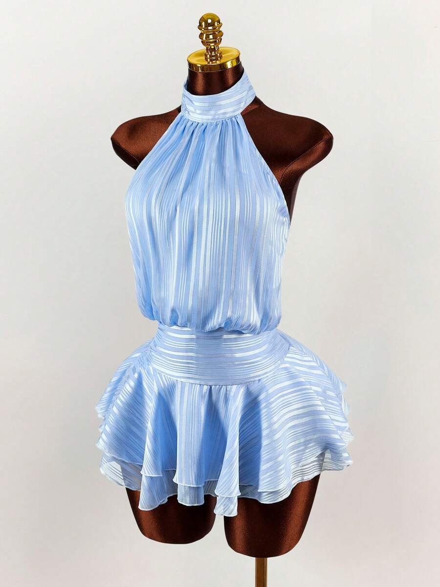 Amplova 浪漫海岸蓝派对/约会迷你A字露背连衣裙（女款） - 藍色 - 查看 1