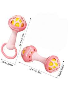 1PC Single Double Head Pink Bunny Rattle Teether Toy Baby Infant Sensory Learning Toy Chewable Developmental Gift - Multicolor - View 2