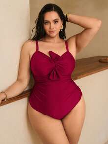 Swim Chiccia Costume da bagno elegante monopezzocon decorazione a farfalla per donne taglie forti, adatto per vacanze estive in spiaggia, San Valentino, feste di Capodanno - Bordò - Visualizzare 1