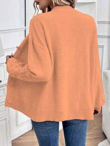 SHEIN LUNE New European & American Style Loose Casual Oversized Knitted Floral Pattern Cardigan Sweater For Women, Autumn/Winter - Orange - View 2
