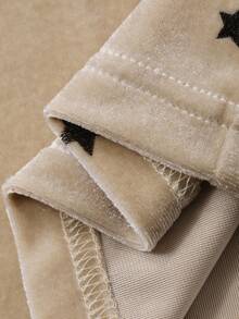 DAZY 2 pezzi Set pigiama donna con stampa a stelle in velluto, manica lunga e pantaloni, autunno/inverno - Cachi - Visualizzare 7
