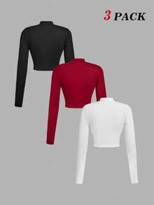 SHEIN MOD 3-częściowy damski T-shirt z kokardą, ubrania świąteczne, ciepłe ubrania, bluzki wyjściowe, święta, odzież damska na Boże Narodzenie, Nowy Rok, bluzka imprezowa, Święto Dziękczynienia, brązowy top, Święto Dziękczynienia, Nowy Rok, impreza, swobodny, elegancki, 3 paczki bluzek, bluzka kokardka damska, bluzki z długim rękawem - Wielokolorowe - Zobacz 2