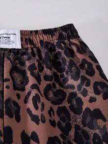 Sparklyn Single Piece: Girls' Retro Leopard Print Casual Comfortable Mid-Waist Leopard Print Letter Pattern Knitted Trousers With Tag, Loose Woven Workwear Street Style, Suitable For Commuting, Dancing, Sports, And Outdoor Activities. - Rust Brown - View 8