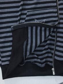 Bloopia Women's Striped Little Devil Faux Fur Collar Zip-Up Jacket - Black - View 9