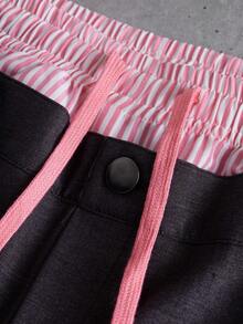 PAVTROS Bộ áo sơ mi và quần sọc hồng dành cho nam, 2 trong 1 - Hồng - Xem 7