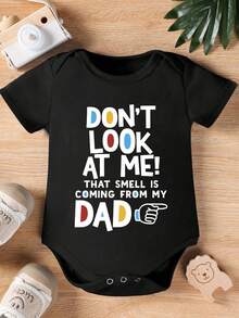 SHEIN Playful Pals Baby Boys' Casual Fashionable Creative Personalized Refreshing Simple Cute Kawaii Cartoon Finger Design Colorful Letter Slogan Graphic Print Comfortable Basic Crew Neck Short Sleeve Bodysuit, Cozy Summer Styles Suitable For Baby Boys' Daily Wear - Black - View 4