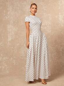 Lumalex 白色波点泡泡袖连帽女式连衣裙 - 黑與白 - 查看 8