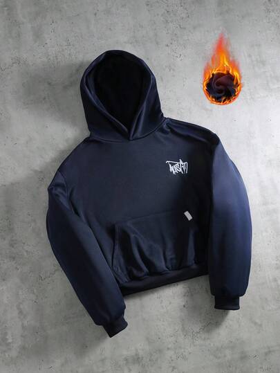 PAVTROS Herrtröja med broderad bokstav och långärmad huva för casual