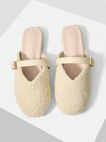 MOTF GIÀY MULE LÔNG NHÂN MŨI TRÒN BẰNG MÀU BE DÀNH CHO NỮ, TỐI GIẢN & THANH LỊCH - Màu be - Xem 2