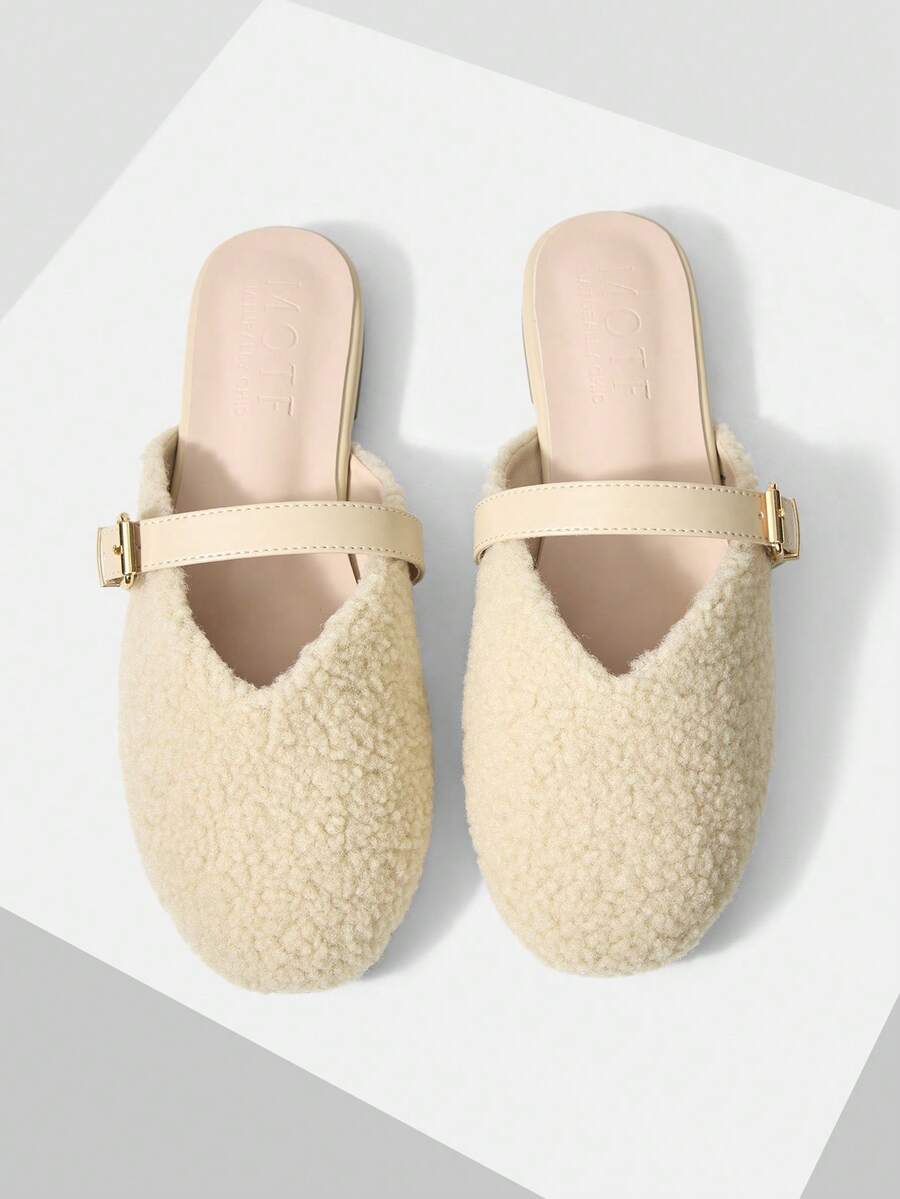 MOTF GIÀY MULE LÔNG NHÂN MŨI TRÒN BẰNG MÀU BE DÀNH CHO NỮ, TỐI GIẢN & THANH LỊCH - Màu be - Xem 2