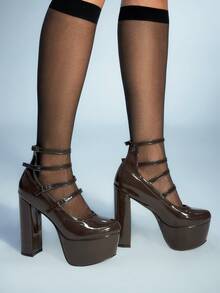 Sugerpunk Women's Elegant Commuter Waterproof Platform Thick High Heel Pumps Valentine's Day - Brown - View 5