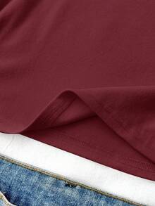 SHEIN T-shirt court à manches longues ajusté décontracté à col rond de couleur unie pour adolescentes - Rouge - Voir 5