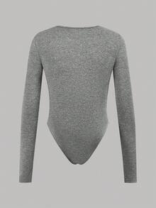 SHEIN Girlism Bộ đồ liền thân dài tay cổ tròn thoải mái, đơn giản, thoải mái, đa năng, ôm vừa vặn dành cho bé gái tuổi mới lớn, nhiều mẫu mã - Xám - Xem 7