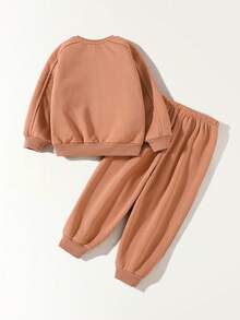 Maija Kids Toddler Boy Camel Crew Neck Long Sleeve Sweatshirt And Sweatpants Casual Outfit Set - Camel - View 2