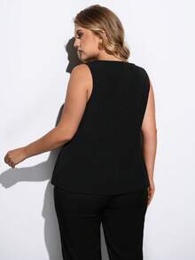 Maija 大码纯色黑色前扣无袖上衣优雅红色优雅夏季上衣春季情人节狂欢节女士服装派对海滩婚礼度假休闲黑色上衣 - 黑色 - 查看 2