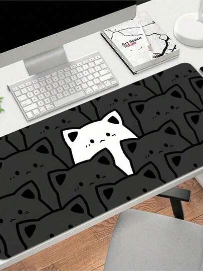 1个黑猫白猫图案鼠标垫，简约大号，家用办公学生电竞腕垫，柔软桌布笔记本电脑垫，男女通用