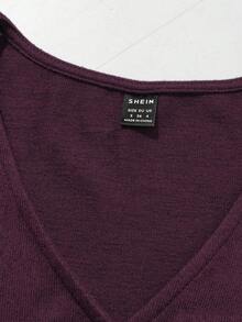 Franclia Women's Autumn/Winter Angora V-Neck Criss-Cross Knit Sweater, Contrast Button Pleated Waist Layering Top, Holiday Edition - Burgundy - View 5