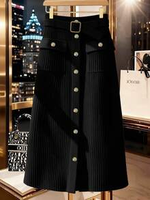 GlowEve CURVE 大码优雅纹理面料提花装饰纽扣 A 字裙