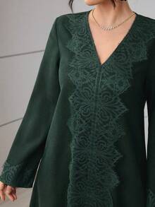 Al Najma Green Lace Trim Casual Everyday Arabic Style Dress For Women - Dark Green - View 7
