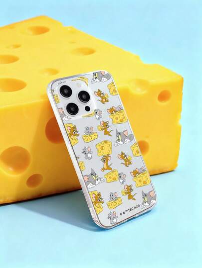 TOM & JERRY X SHEIN 汤姆和杰瑞卡通奶酪图案透明手机壳，兼容iPhone和Galaxy，是可爱卡通动画爱好者日常使用或送礼的理想之选，兼容iPhone 11/iPhone 13/iPhone 14/iPhone 15/iPhone 16/iPhone 17/iPhone 17 Pro/iPhone 17 Pro Max/Galaxy A17
