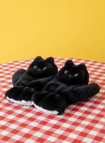 Joivida Black Cat Plush Gloves High Value Cute Winter Windproof Cold-Proof Halter Gloves Outdoor Warm Full-Cover Gloves